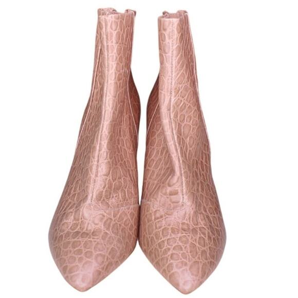 Nine West Eric Ankle Boots Chunky Heel Croc Embossed Leather Rose Gold - Picture 2 of 5